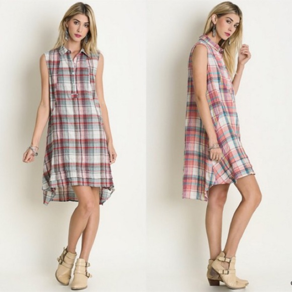 Umgee Plaid Button Sleeveless Dress Boutique